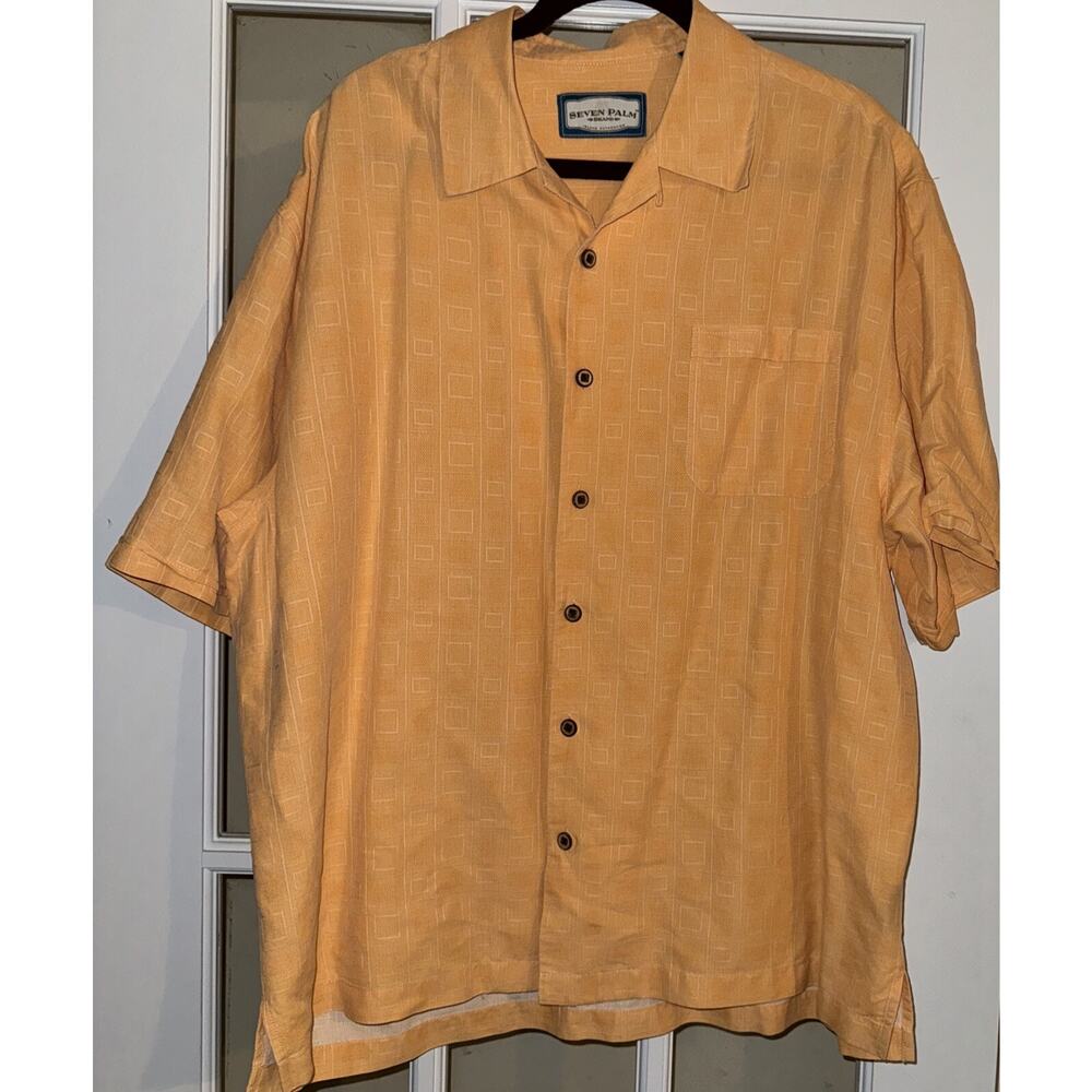 Seven Palm shirt XL orange button up Hawaiian short sleeve silk casual mens